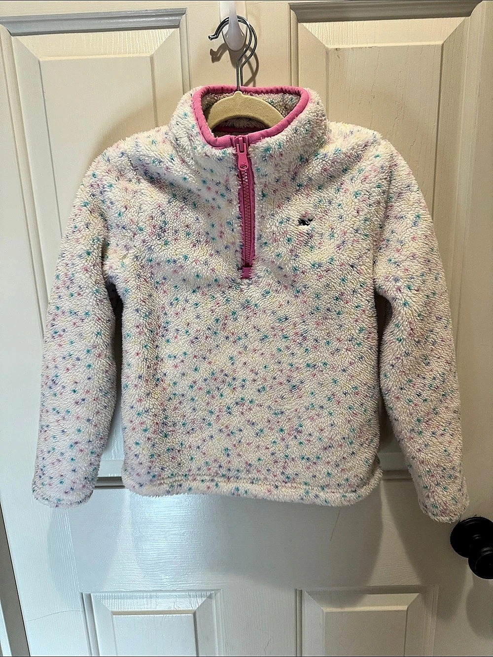 vineyard vines Girls Fleece Pullover Cream & Pink XS